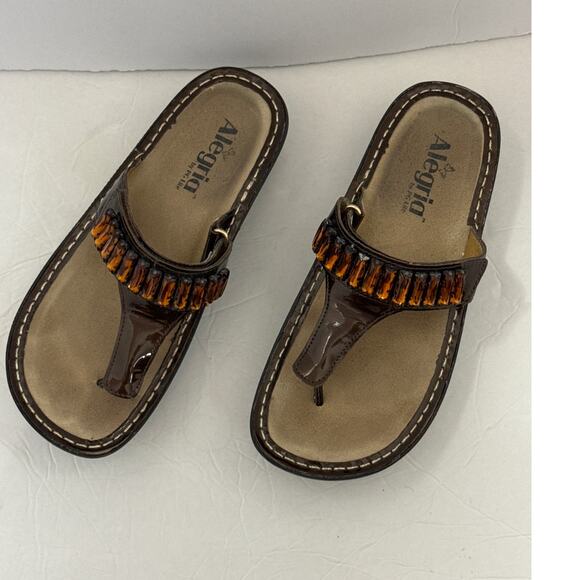 Alegria Carina Brown Beaded Leather Comfort Sandals 37 US 7–7.5 Slip-On - Picture 2 of 8